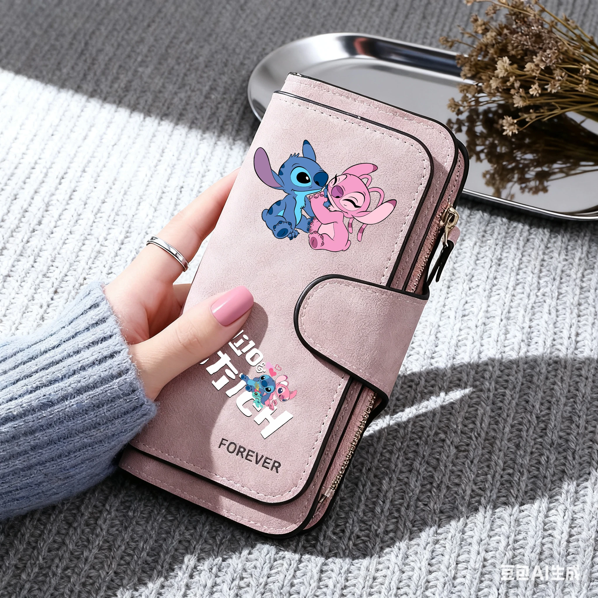 Lilo Stitch, billeteras largas de piel sintética para mujer, tarjetero de alta calidad, 15 tarjeteros, monedero clásico para mujer, billetera con cremallera para niñas, Clip para dinero