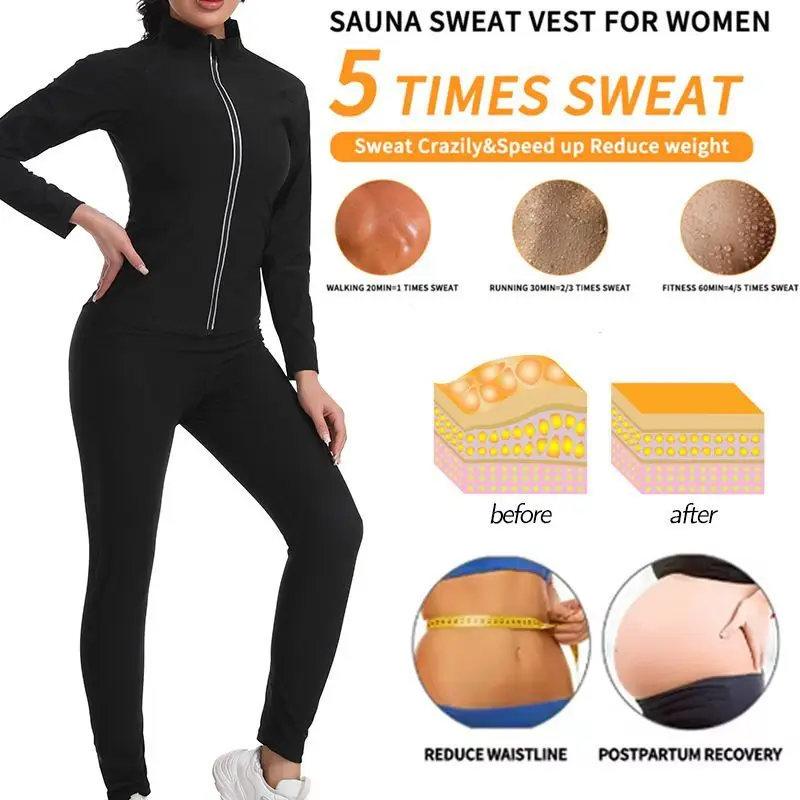 Sport Sets Women PVC Sauna Suit Elastic Waist Weight Loss Summer Top Pants Set Long Sleeve Sweat Fitness Clothing Sports Tops