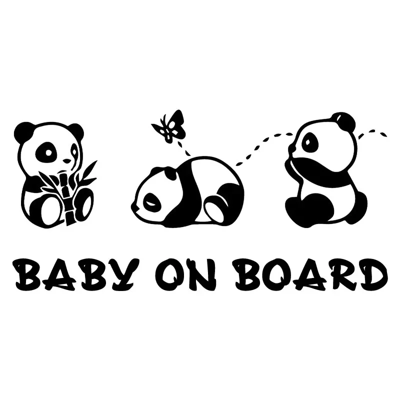 Car Sticker Cute Panda Cartoon Rear Windshield Decoration BABY ON BOARD Warning Decals PCV,18CM*9CM