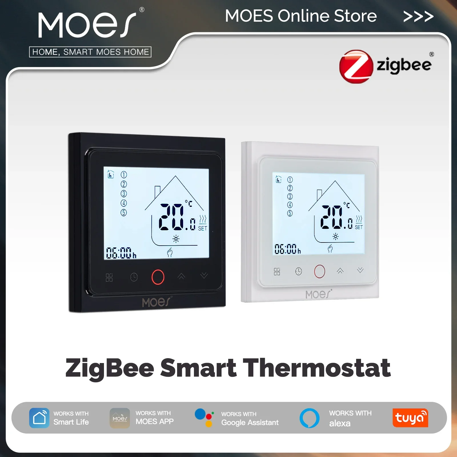 MOES Tuya ZigBee termostat pintar, kontrol suhu kamar Air/lantai listrik pemanas Gas Boiler bekerja dengan Alexa Google Home