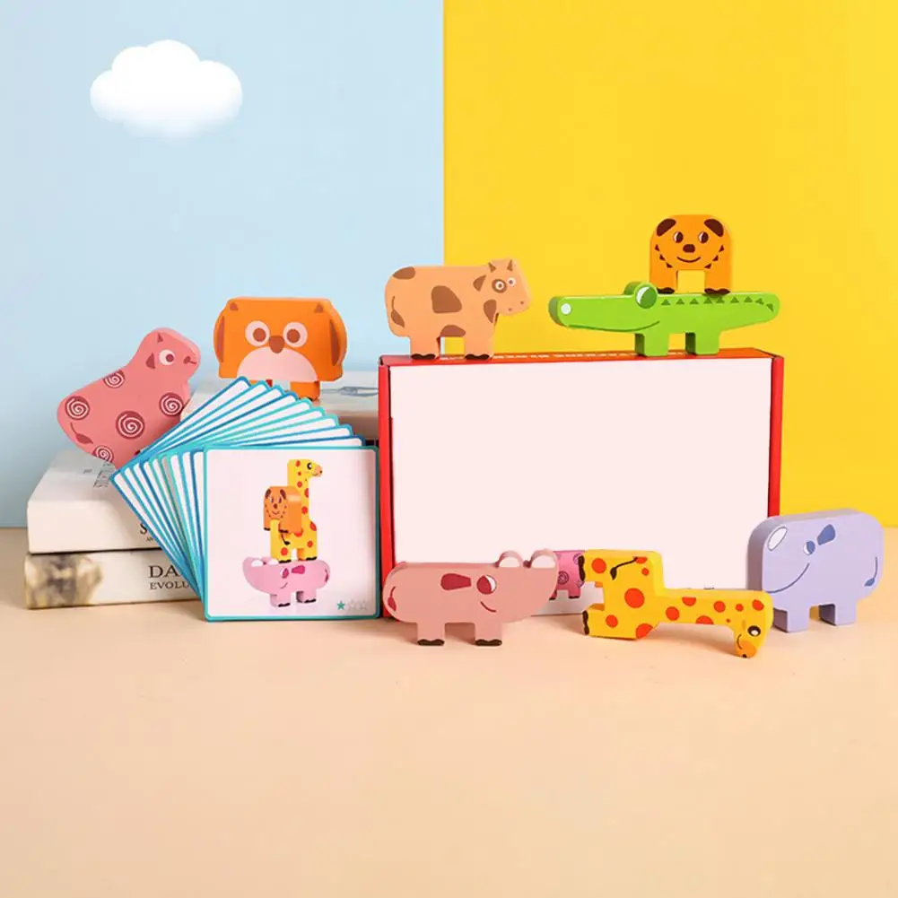 Juguete de bloques de construcción para niños pequeños, juguete de apilamiento de bloques de construcción de madera con 10 tarjetas, juego de rompecabezas educativo para niños pequeños