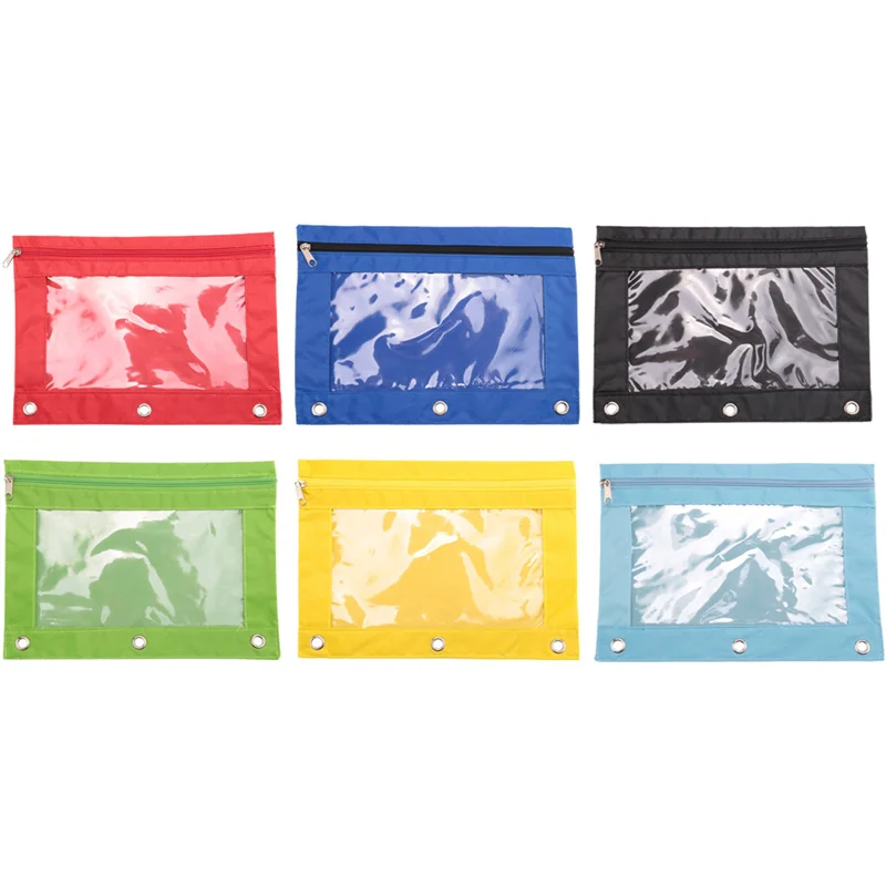 Paquete de 12 estuches coloridos para lápices con cremallera de 3 anillas, estuche para lápices de tela, resistente, duradero, con ventana transparente adecuada