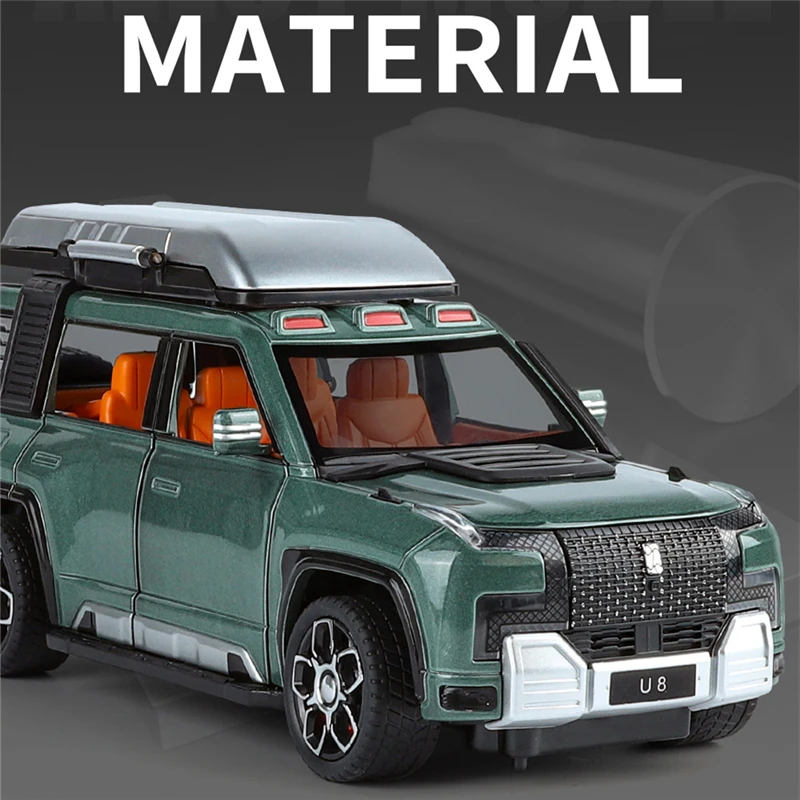 1/24 BYD Yangwang U8 Alloy SUV Car Model Diecast Metal New Energy Off-Road Vehicles Car Model Sound and Light Childrens Toy Gift