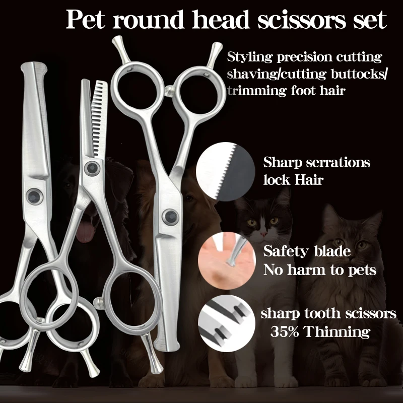 Cuts for cats and dogs, hair scissors for styling small bends, thinning teeth scissors trimming buttocks, and trimming foot hair