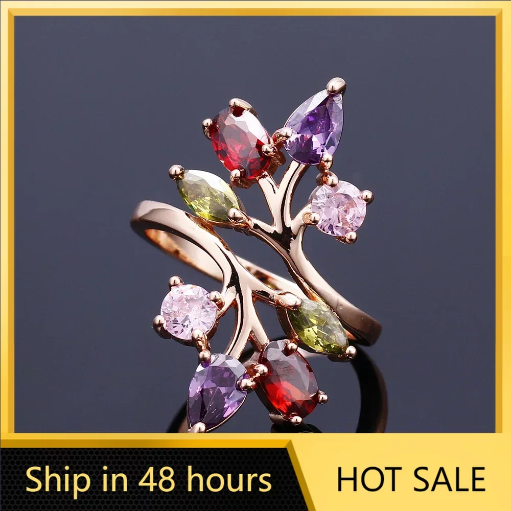 

Multi-Color Rose Crystal Stone Female Accessories Promise Boho Style Engagement Ring for Women