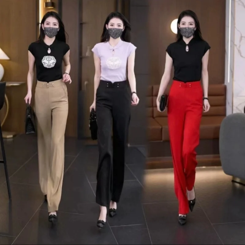 

Chinese-style narrow straight-leg pants for women2024New Summer Thin Loose New Chinese Style Draped Casual Wide-Leg Trousers