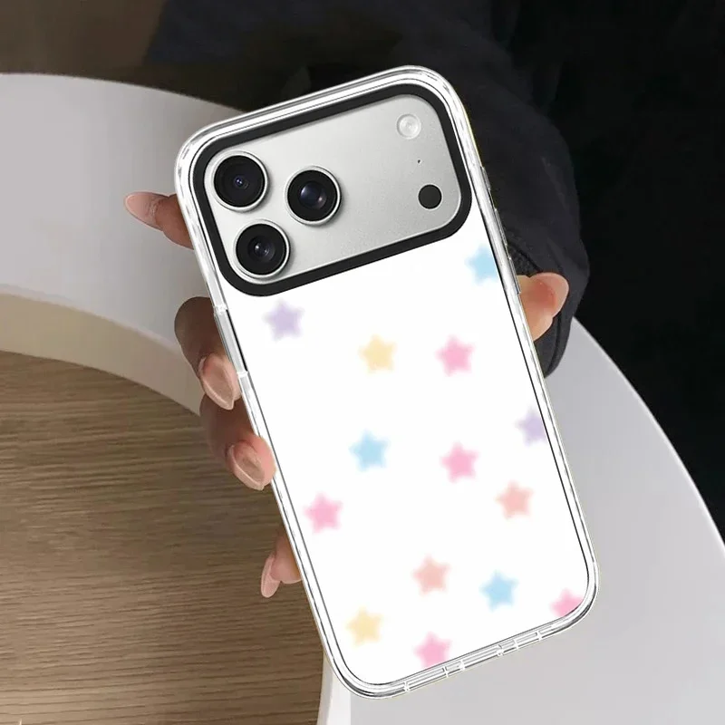Creative Color Blending Stars Pattern White Border Magnetic Phone Case Cover for IPhone 12 13 14 15 16 17 18 Pro Max Case