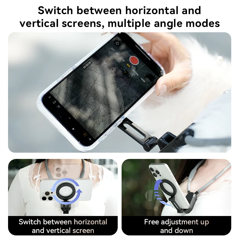 360° Rotation Magnetic Phone Clip Neck Mount for iPhone 17-12 Pro Max For Samsung Huawei Xiaomi Portable Hands-Free POV Camera