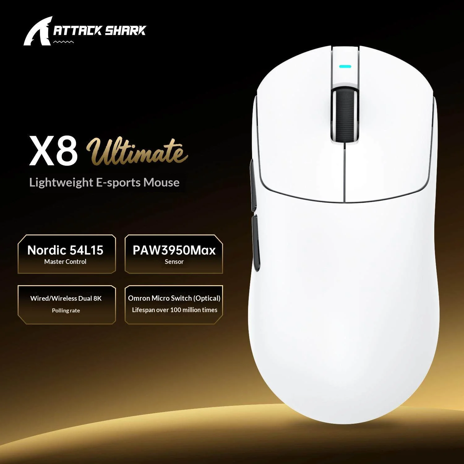 ATTACK SHARK X8 Ultimate Mouse Tri-mode Wireless BT 2.4GHz Wirelss 8K Polling Rate 55g PAW3950MAX Sensor 42000 DPI Gaming Mouse