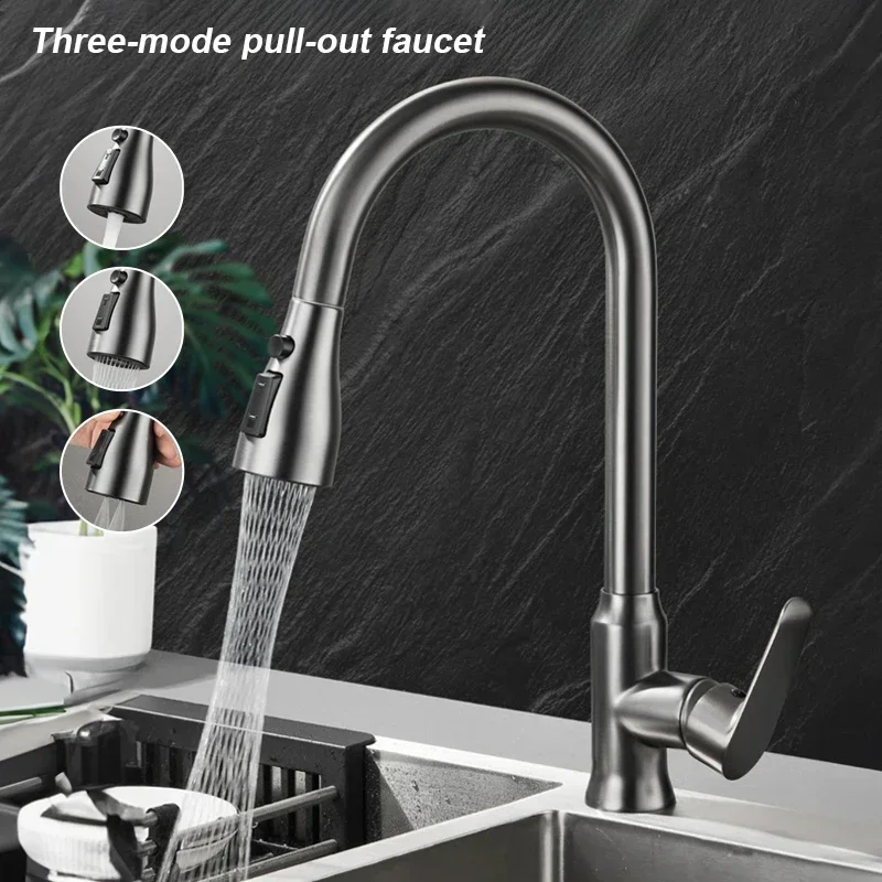

Solid Brass Pull Out Kitchen Sink Faucet Hot Cold Mixer Extendable Spout Anti Splash Home Washing Dish Cleaning Water Saving Tap