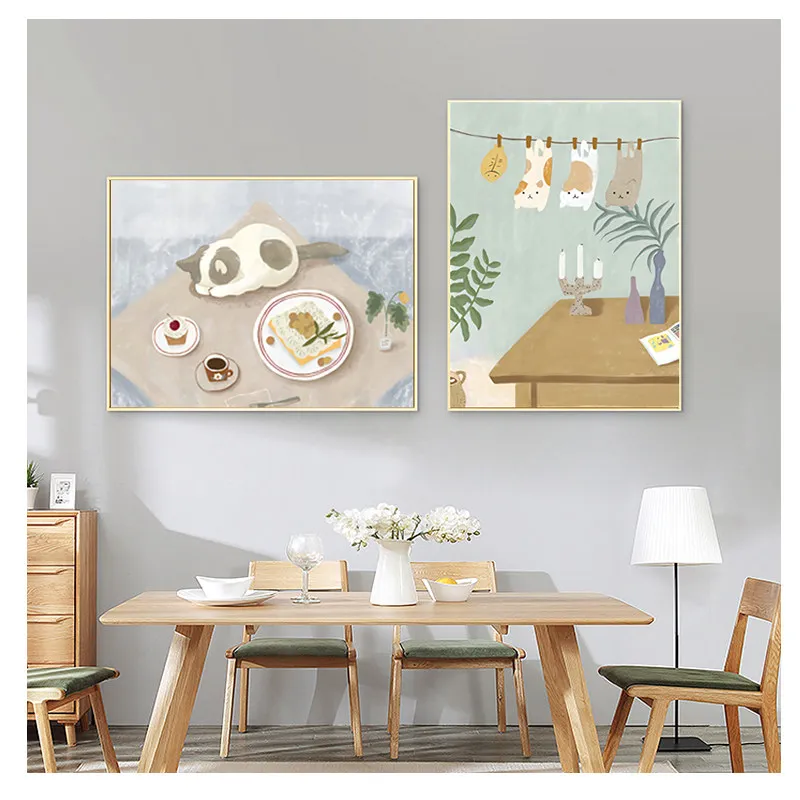 

Korean Style Cute Cat Canvas Poster Fresh Cartoon Animal Painting Nordic Kids Room Childrens Bedroom Kids Room Home Decor