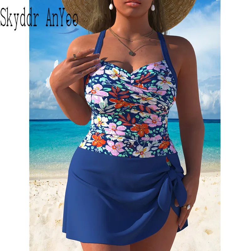 Women Plus Size Swimdress One Piece Tankini Swimsuit Tummy Control Bathing Suit 2025 Summer Swimwear Women's Beachwear
