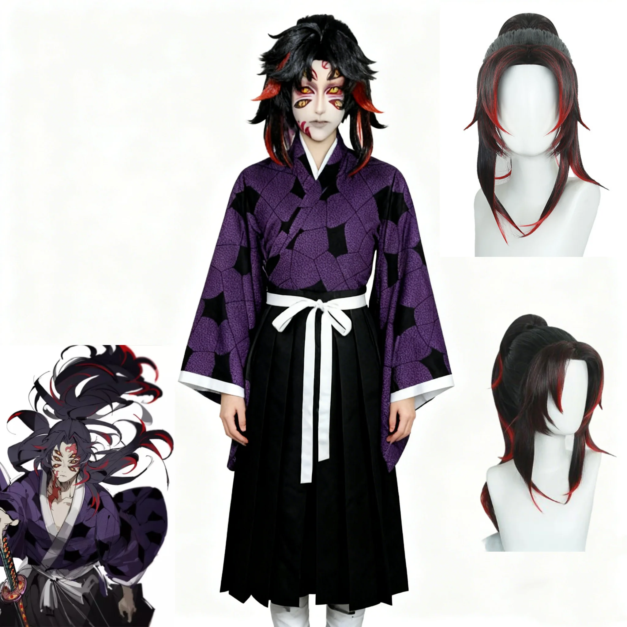 

Anime Kokushibo Cosplay Costume Purple Wig Kimono Full Set For Comic Exhibition Role Play Clothes Halloween Party Outfits