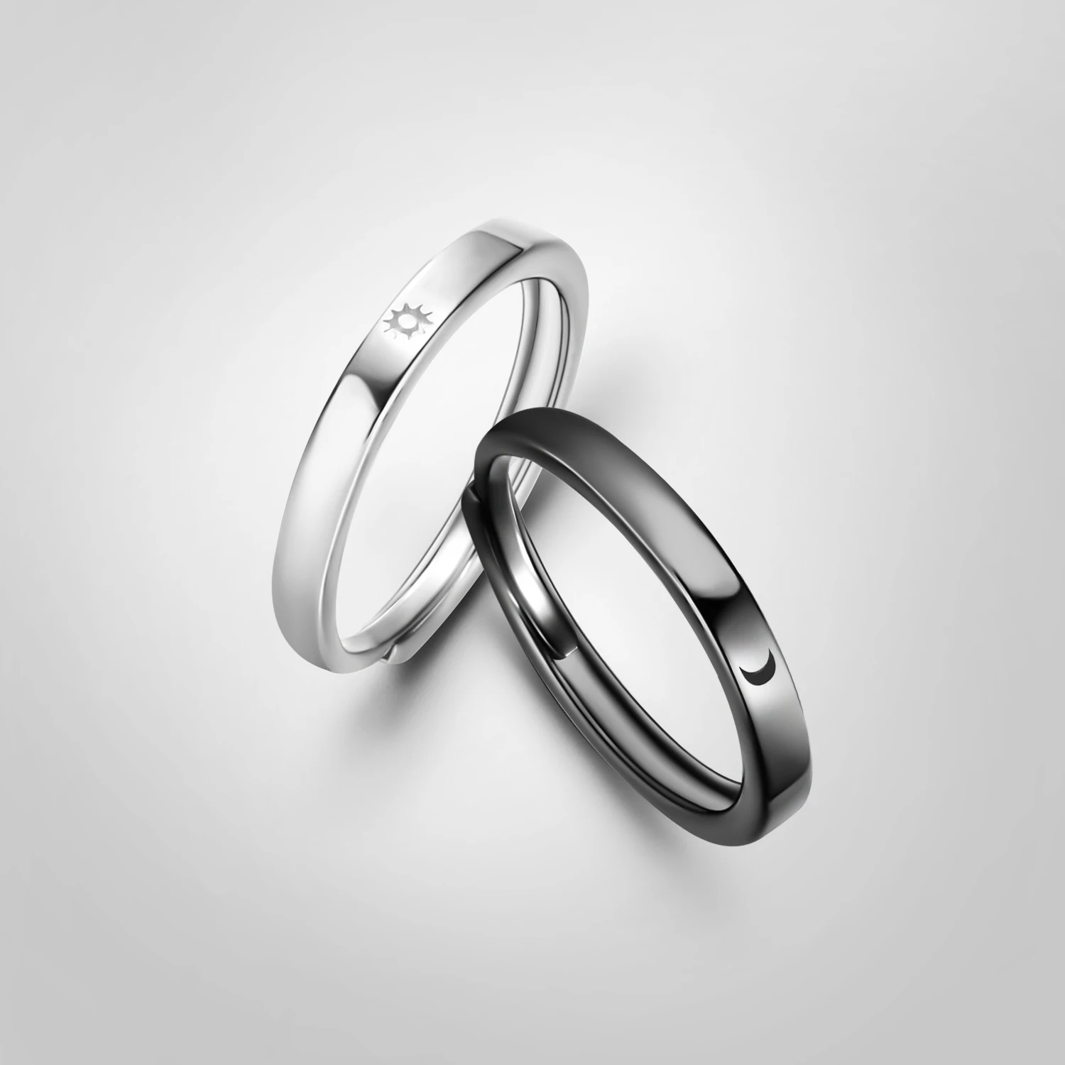 Klassischer offener Paarring mit Sonne und Mond für Damen und Herren, romantisch, schwarz, weiß, passender Fingerring-Set, Schmuck, Hochzeitstag, Geschenke – Detail 15
