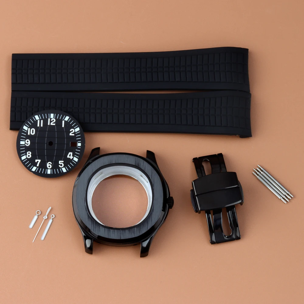 

42mm NH35 Black Case 31.5mm Dial Hands Green Luminous 316L Stainless Steel Fit NH35 NH36 Movement 10ATM Waterproof Rubber Strap