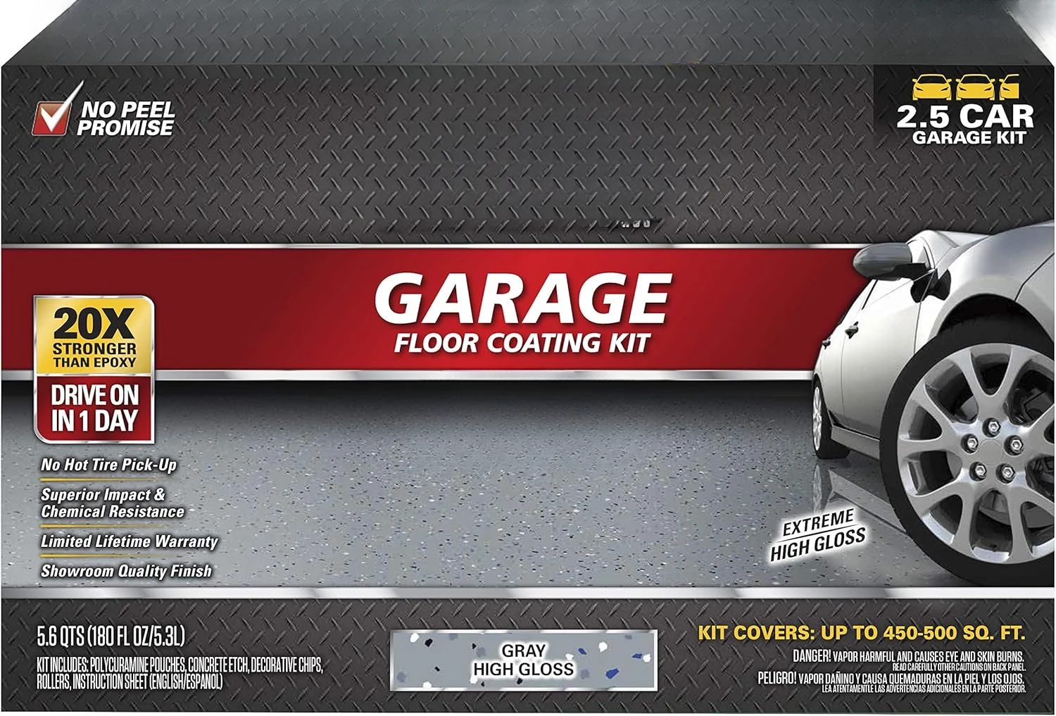 293513 Rocksolid Polycuramine Garage Oil Floor Coating, 2.5 Car Kit, Gray, 180 Fl Oz (Pack of 1)