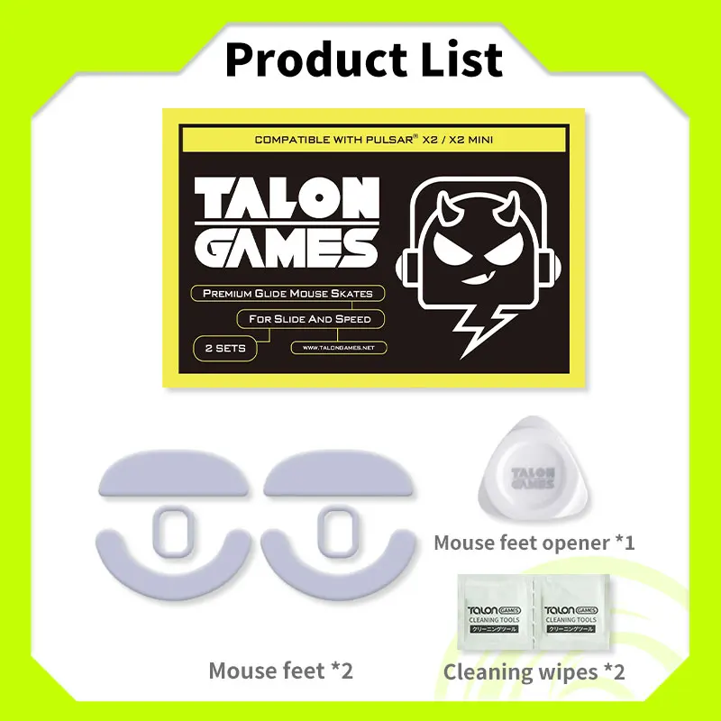 TALONGAMES-Lot de 2 pieds de souris gris clair à bord incurvé personnalisé, patins de remplacement pour mini souris de jeu Pulsar X2 / X2