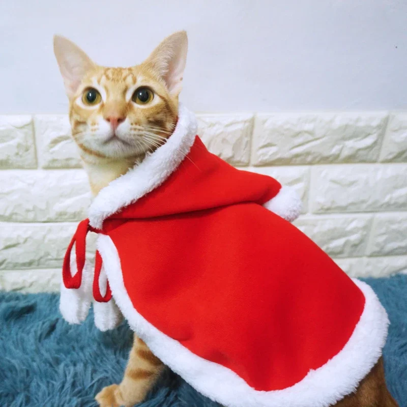 Cat Christmas Cloak Small Dog Transforms Into A Funny Dress Up Red Cloak Pet Clothes