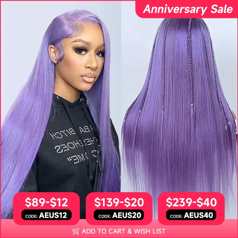 Purple Vietnamese Human Hair Wig 13X6 HD Transparent Lace Front Pre Plucked 180% 250% Density Straight 28 32 Inch Wigs For Women