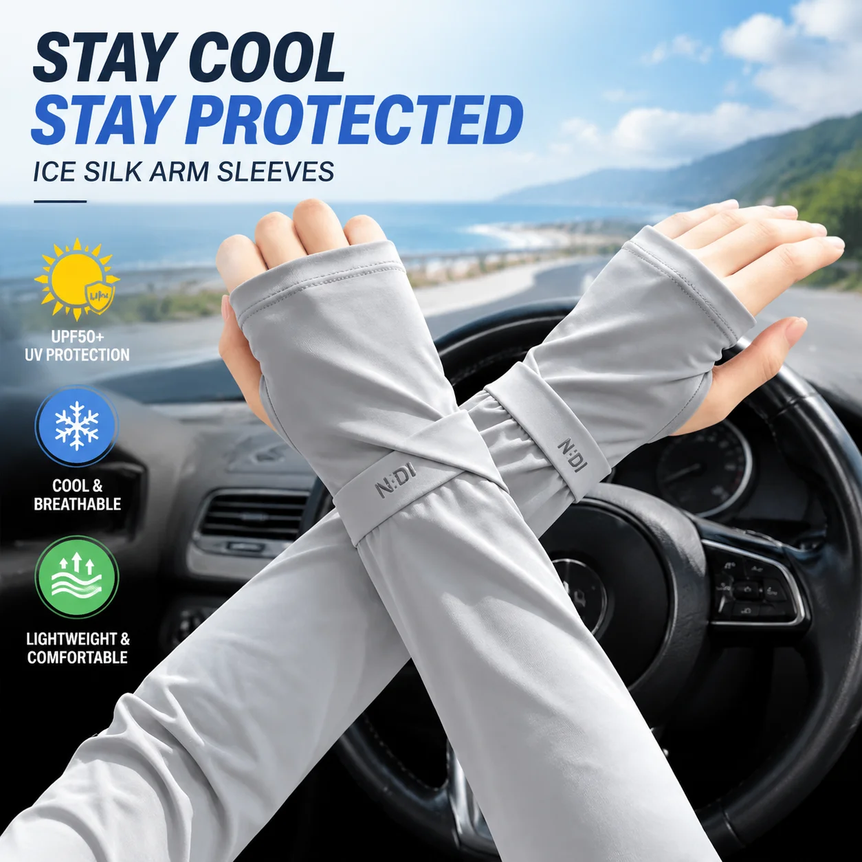 Men's Ice Silk Sunscreen Arm Sleeves Elastic UV Protection Driving Gloves Lightweight Cool Outdoor Arm Cover