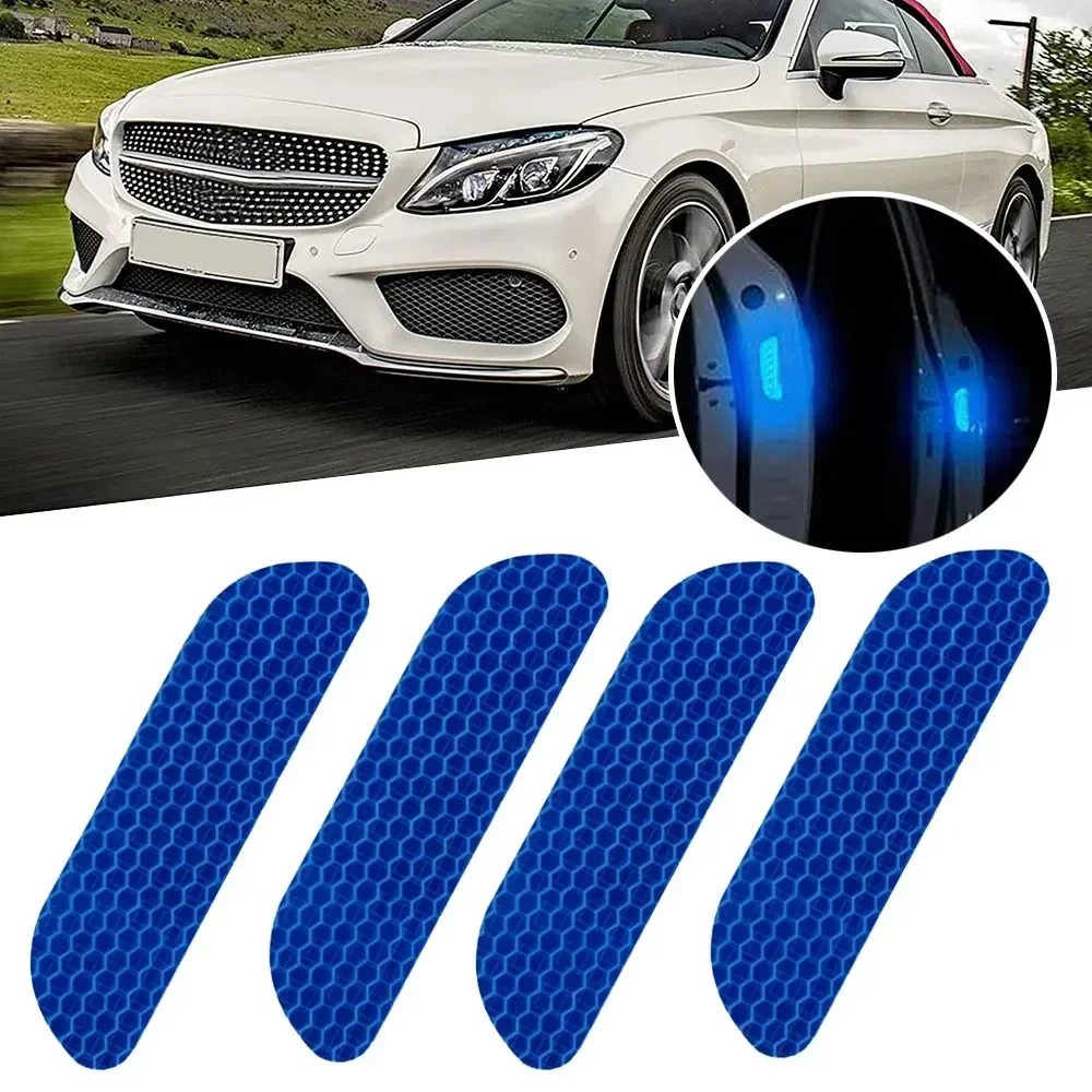 4pcs Car Body Reflective Warning Decal Auto Door Edge Wheel Eyebrow Safety Alert Strips Stickers Auto Exterior Accessories