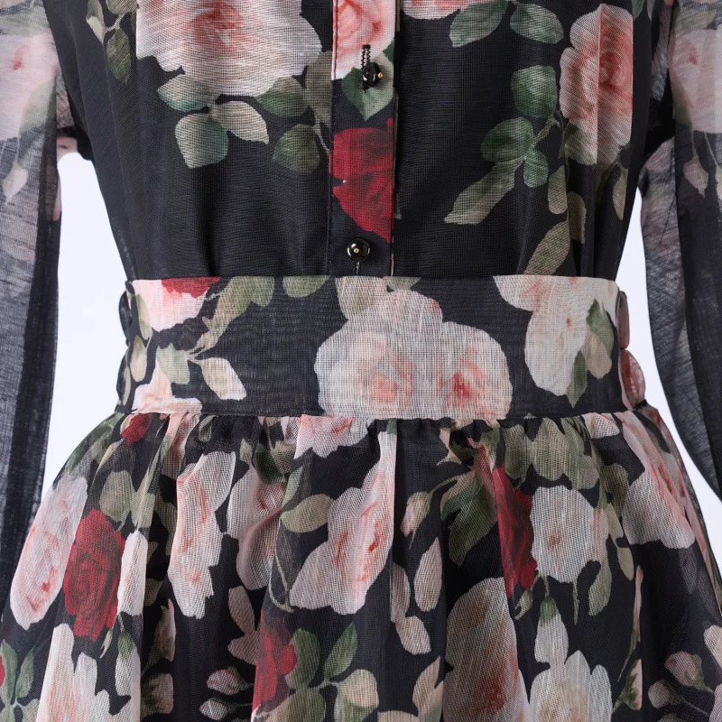 Nuovo set gonna lunga con stampa paisley a vita alta Street Sle Coppia Dr Camel Tessuto per capelli Motivo floreale Dettaglio bottoni