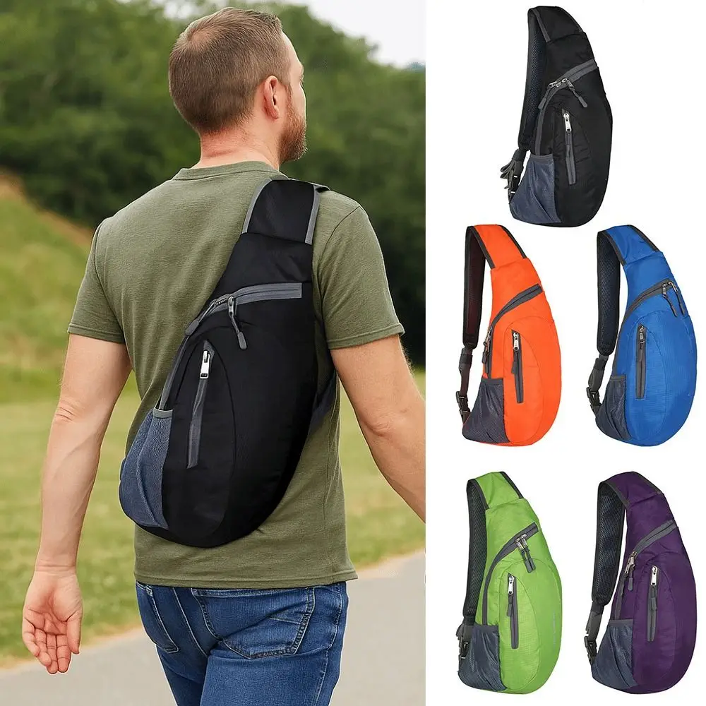 

Durable Foldable Sport Messenger Bag Solid Color Polyester Chest Pack Waterproof Crossbody Bag Outdoor Hiking