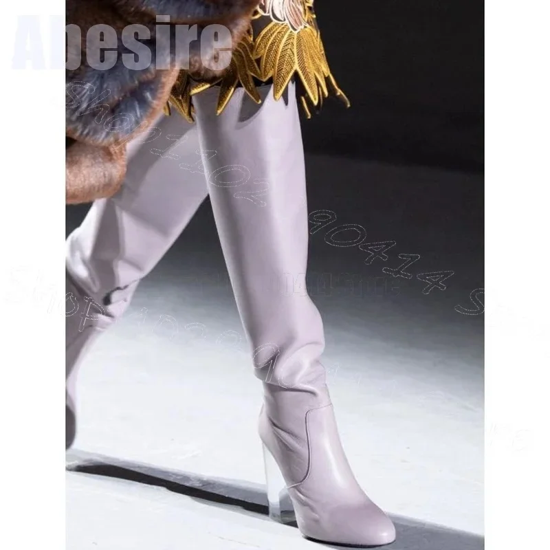 

Purple Pointed Toe Crystal Heel Runway Boots Slip On Women Shoes Chunky High Heels Party Banquet Dating 2025 Zapatos Para Mujere