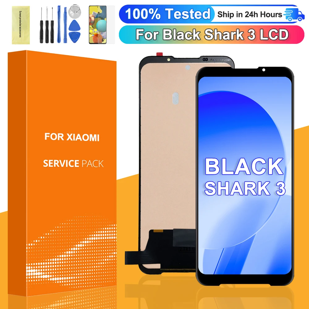 100% Tested For Xiaomi Black Shark 3 KLE-H0, KLE-A0 LCD Display Touch Screen Digitizer Assembly For BlackShark 3 LCD Replace