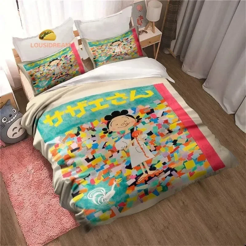 Sazae-san Cartoon Poster Sheets Quilt Covers Bedding Dormitory Sheets Bedding Set Soft Warm Bedding Set