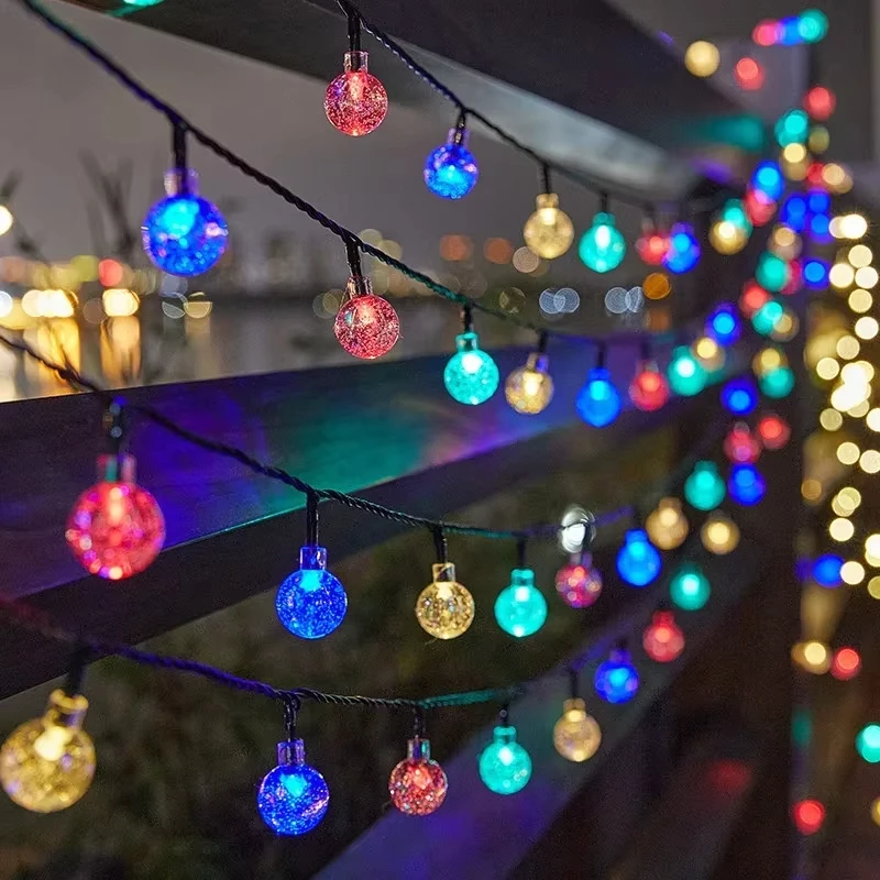 Solar Crystal Ball String Lights Outdoor Waterproof LED Fairy Lights 8 Modes for Garden Patio Yard Christmas Party Tree Decor