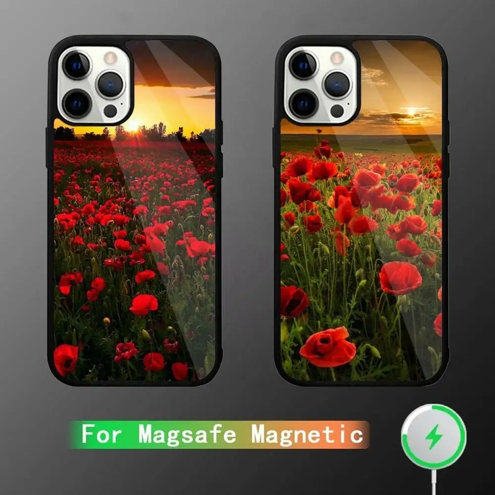 

Red Poppies flowers Phone Case For iPhone 16,15,14,13,12,11,Pro,Max,Plus,Mini,SE New Magsafe Magnetic Wireless Charging