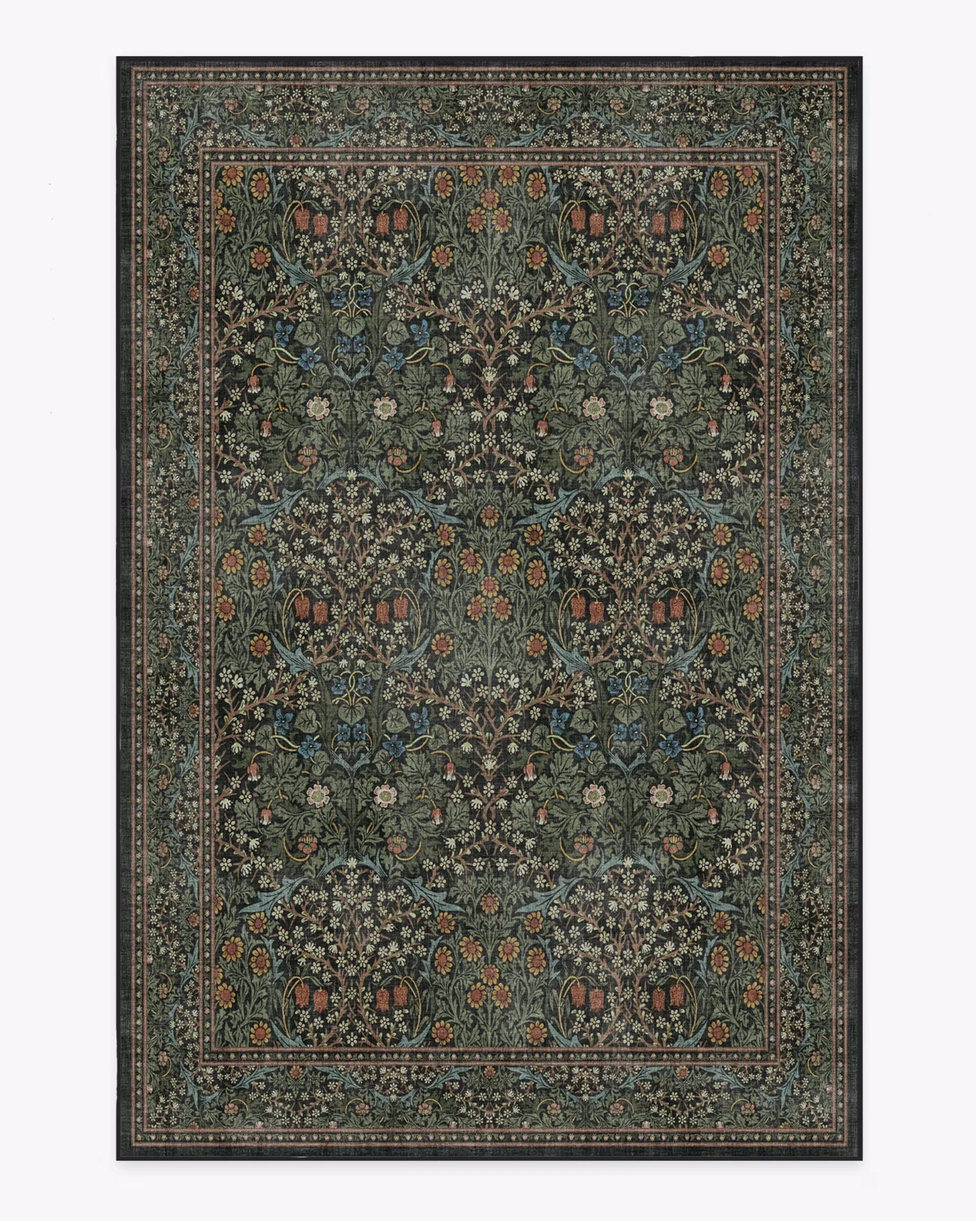 Morris & Co. Blackthorn Forest Green Rug maximalist rug indoor home living room bedroom art decoration carpet art floral carpet