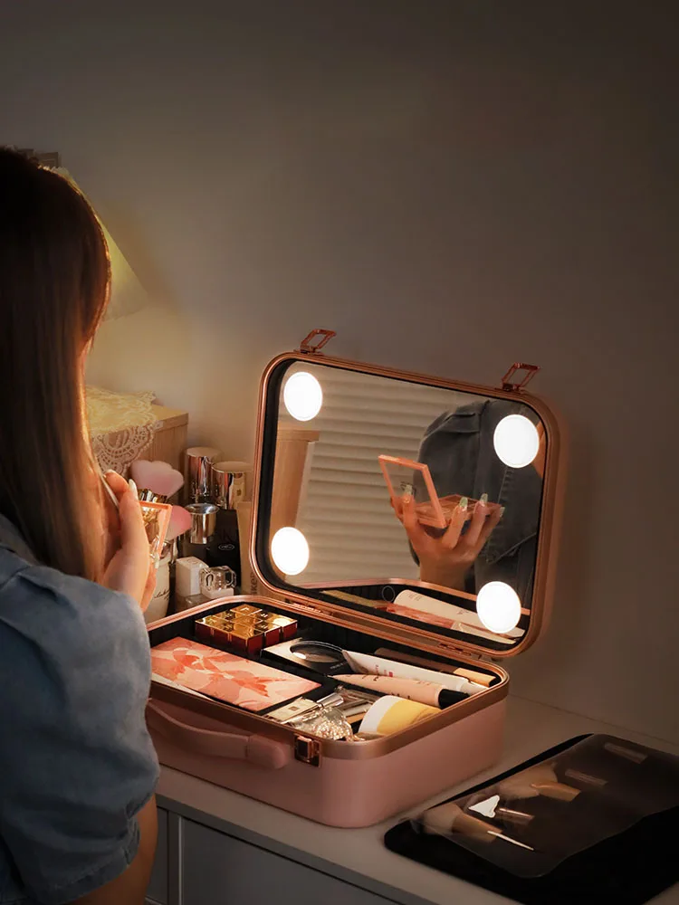 Valigia per il trucco carina lampada a LED intelligente di lusso custodia per la bellezza delle donne professionali borse per cosmetici di grande capacità personalizzate