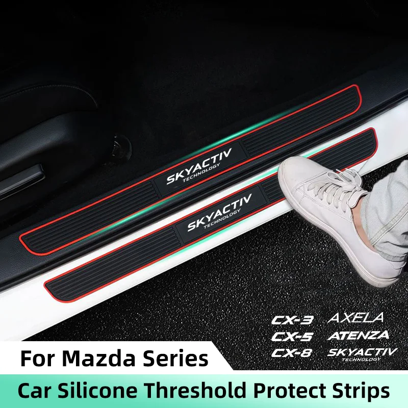 

4pcs Rubber Car Door Sill Scuff Covers For Mazda Skyactiv Axela CX3 CX5 CX8 Atenza Auto Door Panel Guards Protector Trim Strips