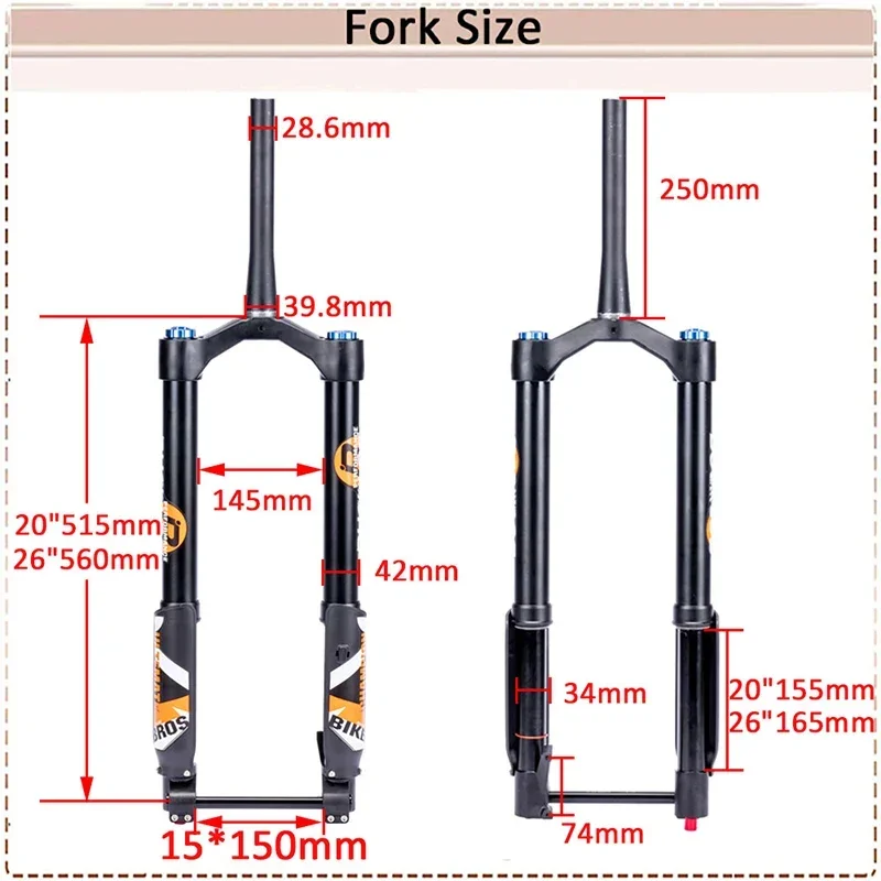 BUCKLOS 26/20 Inch Air Suspension Fork E-Bike 5.0in Fat Tire 1-1/8