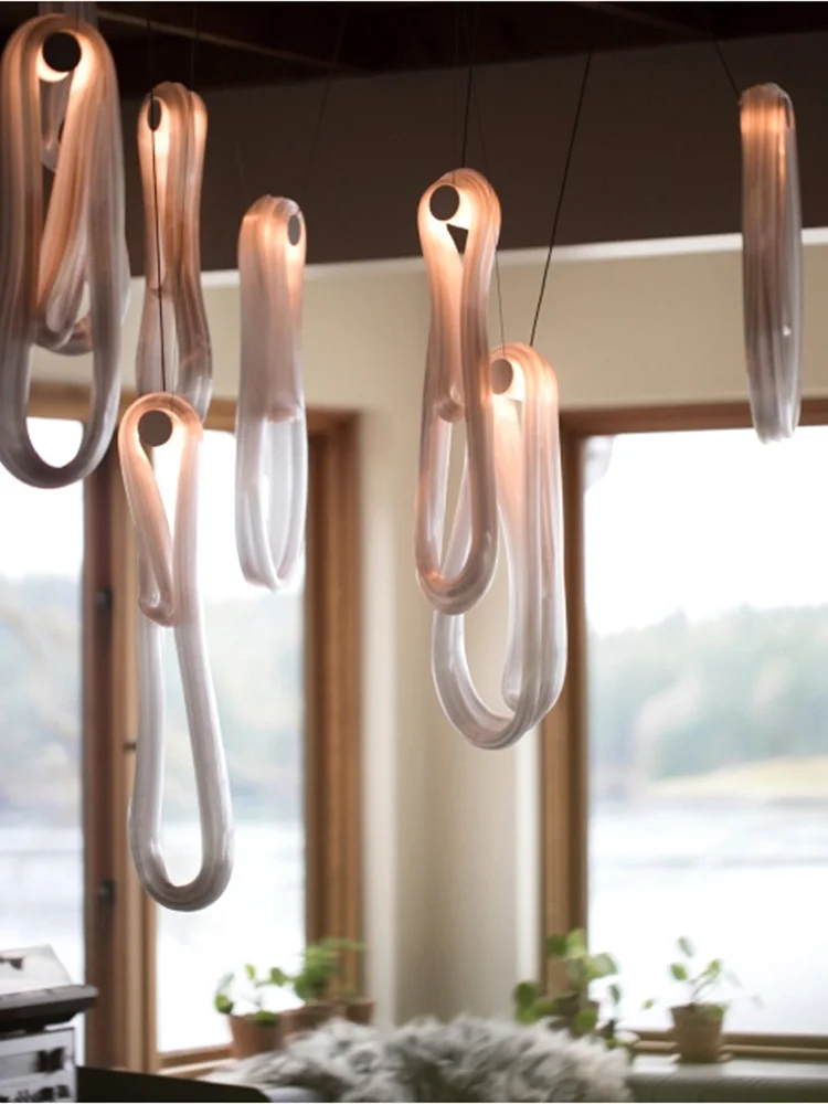 Key Holder Shape Glass Led Pendant Lamp For Living Room Restaurant Modern Staircase Chandeliers