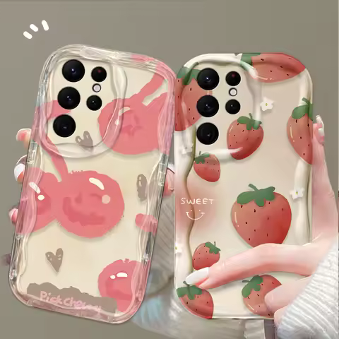 Cherry Strawberry Phone Case For Samsung Galaxy S25 S24 Ultra S23 S22 S21 S20 Plus FE A56 A36 A26 Shockproo Soft Silicone Cover