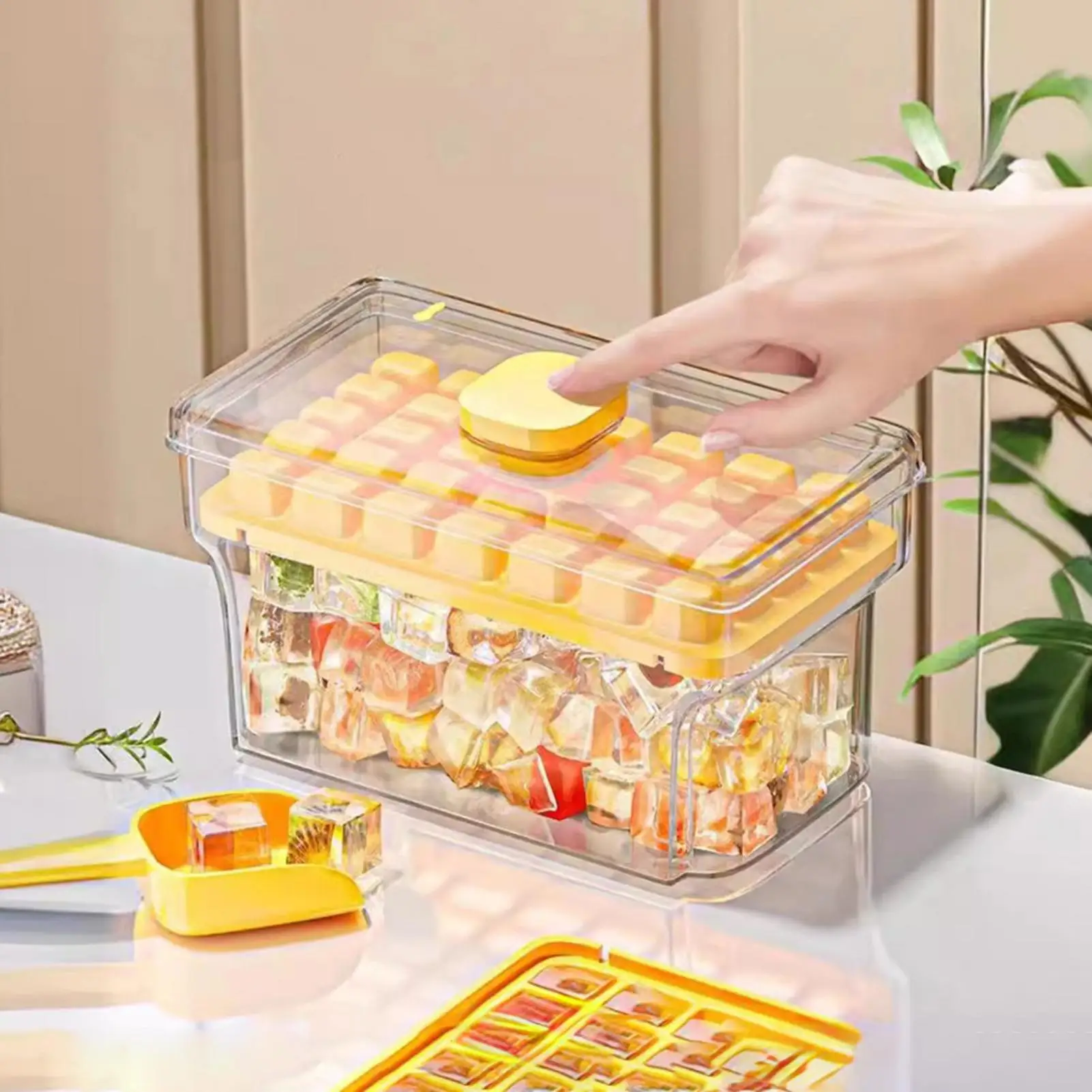 Ice Tray 68 Cube Press Release Silicone Mold with Storage Box Stackable with Scoop for Summer Cocktail Whiskey Drink Maker