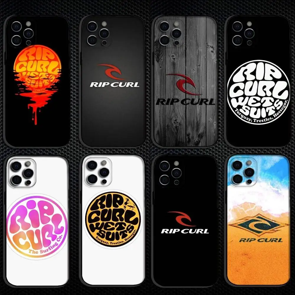 Surf Beach Rips Curls Capa de telefone para iPhone 16,15,14,13,12,11 Plus,Pro Max, capa preta de silicone macio