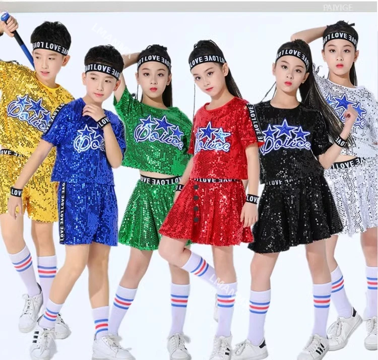Traje de actuación de porristas para niños, traje de danza moderna de baile callejero, disfraz de actuación de danza jazz