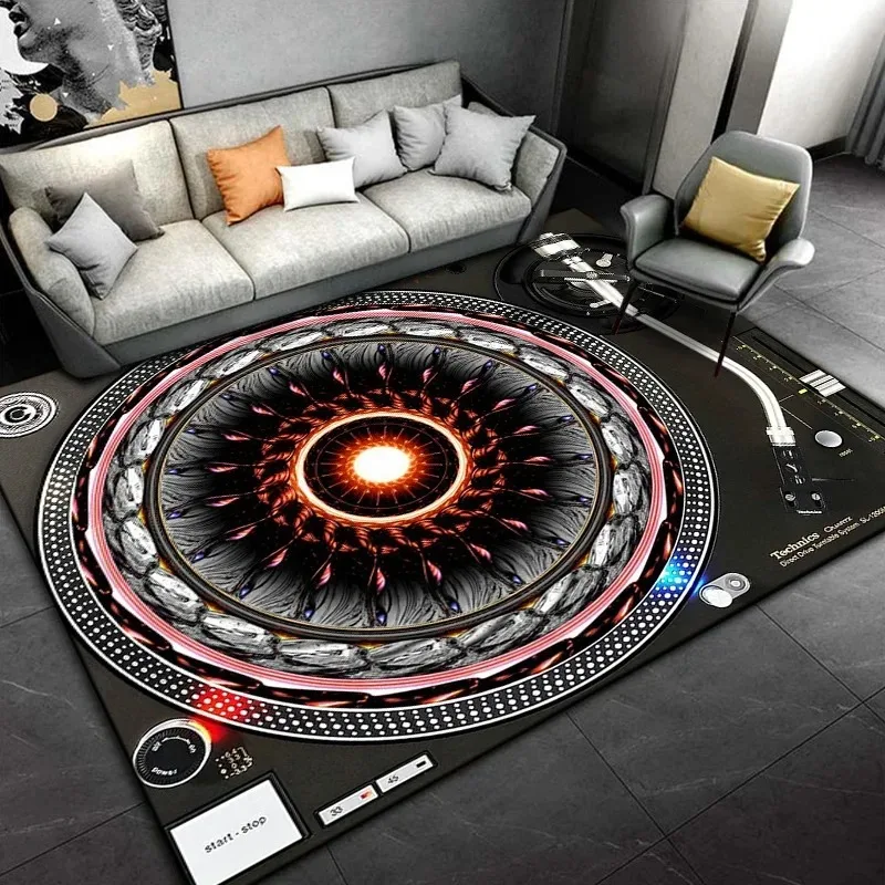Vinyl Record Carpet Fire Flame Music Studio Area Rug Large Living Room Sofa Floor Mat Non Slip Washable Home Decor