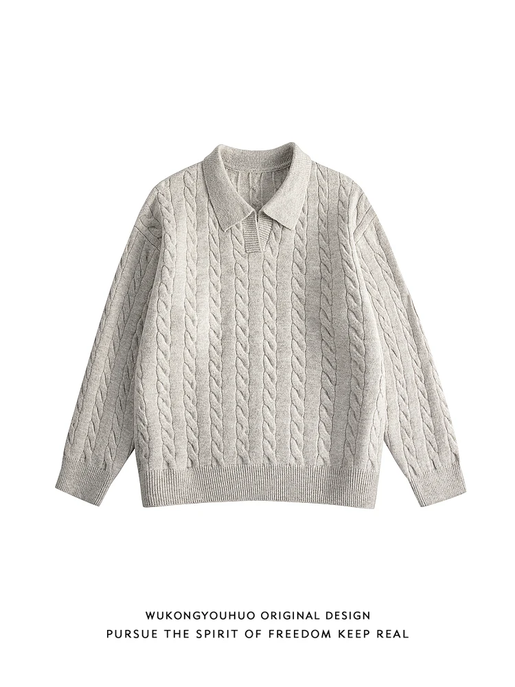 Мужской свитер с воротником-поло в стиле Old Money, универсальный повседневный вязаный топ в стиле ретро