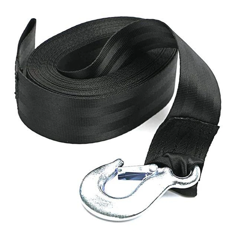 Boat Winch Strap with Hook and Safety Latch - Loop End - 2 Inch x 13.2 Inch -5,000Lbs for Trailer, Ship Docking-AA85