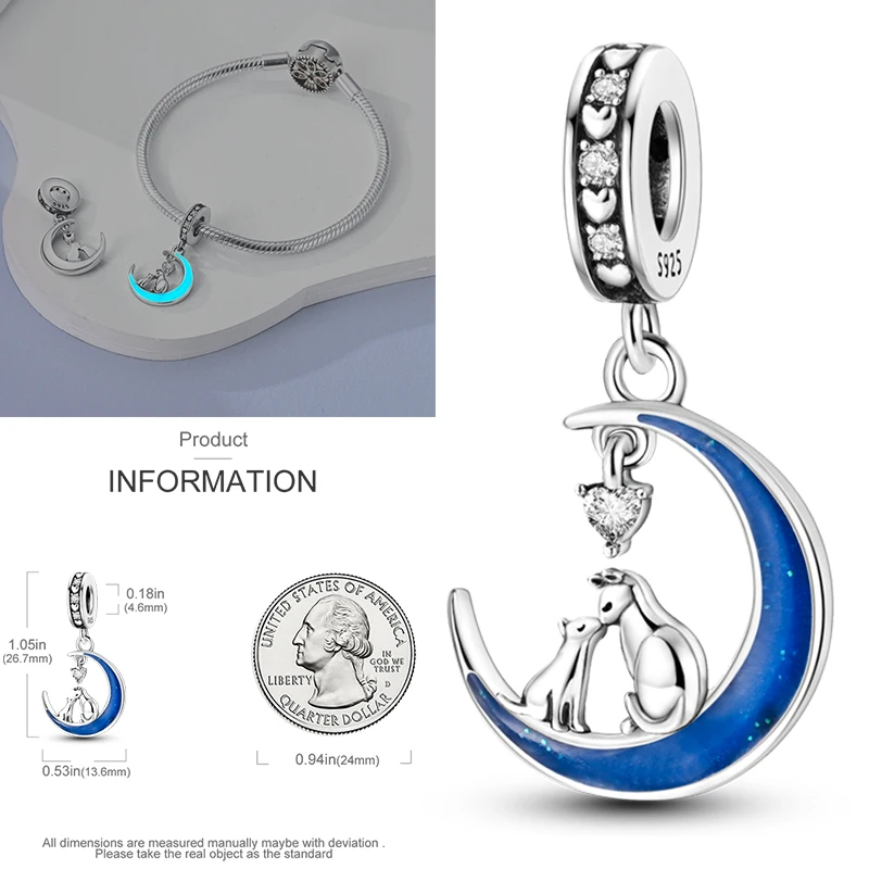 2025 رائجة البيع دلايات الخرزة 925 فضة مضاءة بالنجوم السماء القمر الشمس الأرض الكون سحر صالح الإسورة سوار قلادة DIY بها بنفسك مجوهرات #5