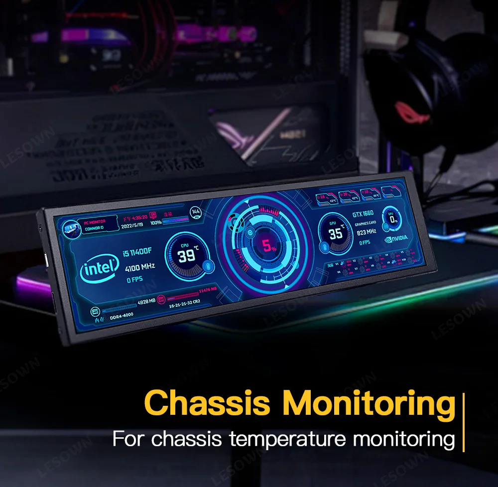 Imagem -02 - Lesown-tela Lcd de Tira Longa 1920x480 Display Ips Hdmi Polegada Monitor Secundário Computador pc Monitoramento Temp Cpu Gpu Aida64