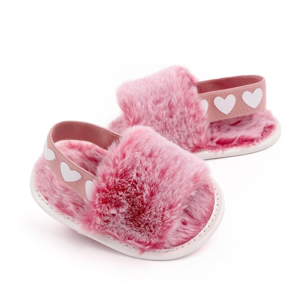 0-18M calde scarpe da culla pelose scarpe da bambino morbide Indoor Infant Fluffy Slipper fascia elastica neonato Prewalker sandali di peluche per bambini