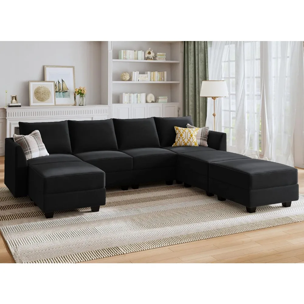 

Modular Sectional Sofa Velvet U Shaped Couch with Ottomans Convertible Sectional Couch 7 Seater Sofas with Storage Seat, Sofa