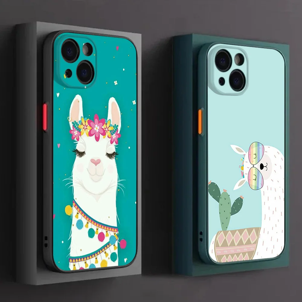 Phone Case For iPhone 16ProMax 15 14 7 8 16 Plus 13 12 11 XR X XS SE Alpaca Llama Cute Sheep Translucent Matte Soft Back Cover