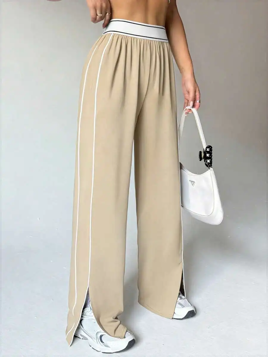 

Women Loose Fit Wide Leg Pants With Side Stripes Elastic Waist Casual Sport Trousers